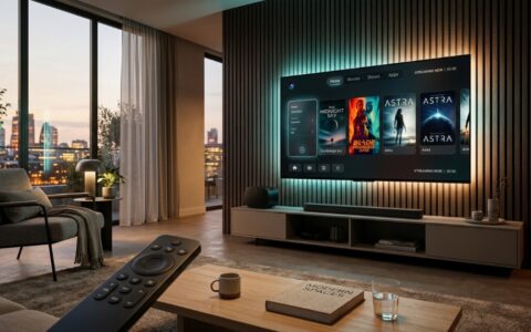 Media Station X на Smart TV в интерьере: меню приложений Lampa, VoKino и стриминг 4K HDR