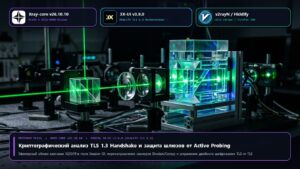 Широкоформатная иллюстрация оптического интерферометра и логотипы Xray-core v26.10.10, 3X-UI v3.9.0 и v2rayN